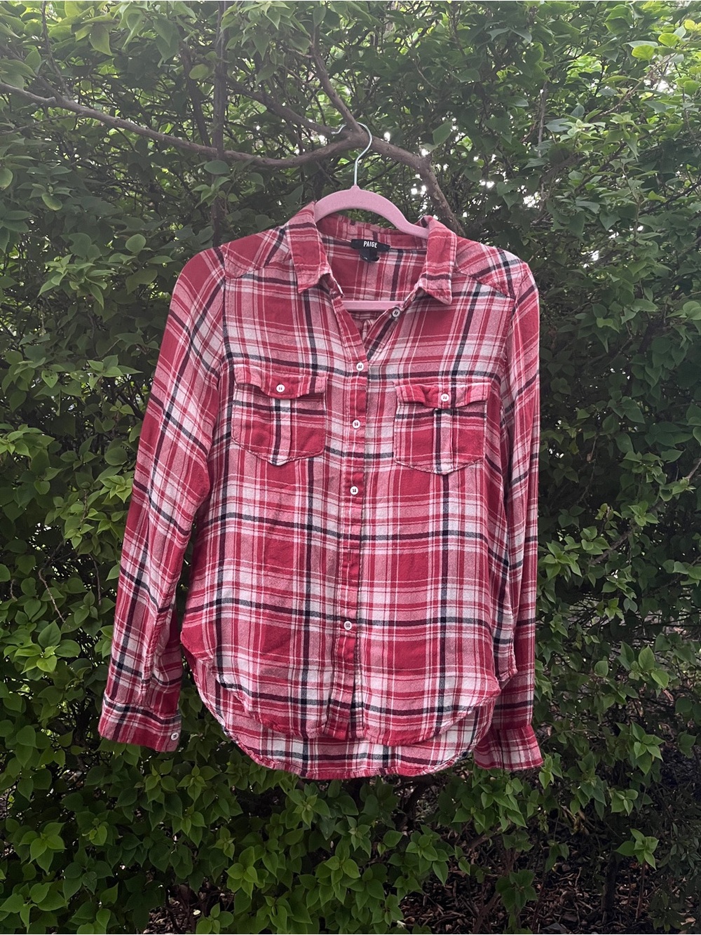 PAIGE Red Plaid Button-Down Shirt